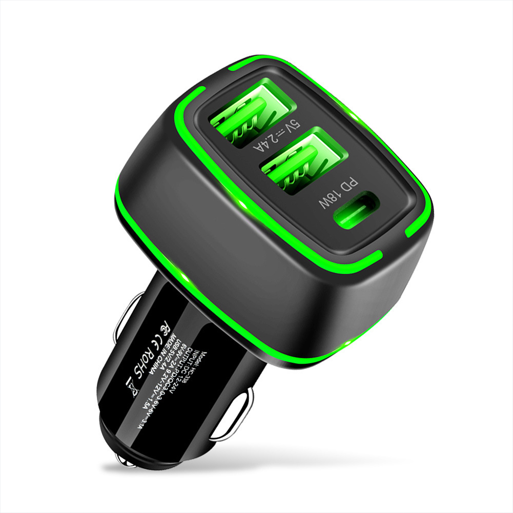 Car Qc3.0+pd 18w Fast Charging Car Charger 3 In 1 Type-c Cigarette Lighter Overcharge Overheating Car Charger Wide Applications black