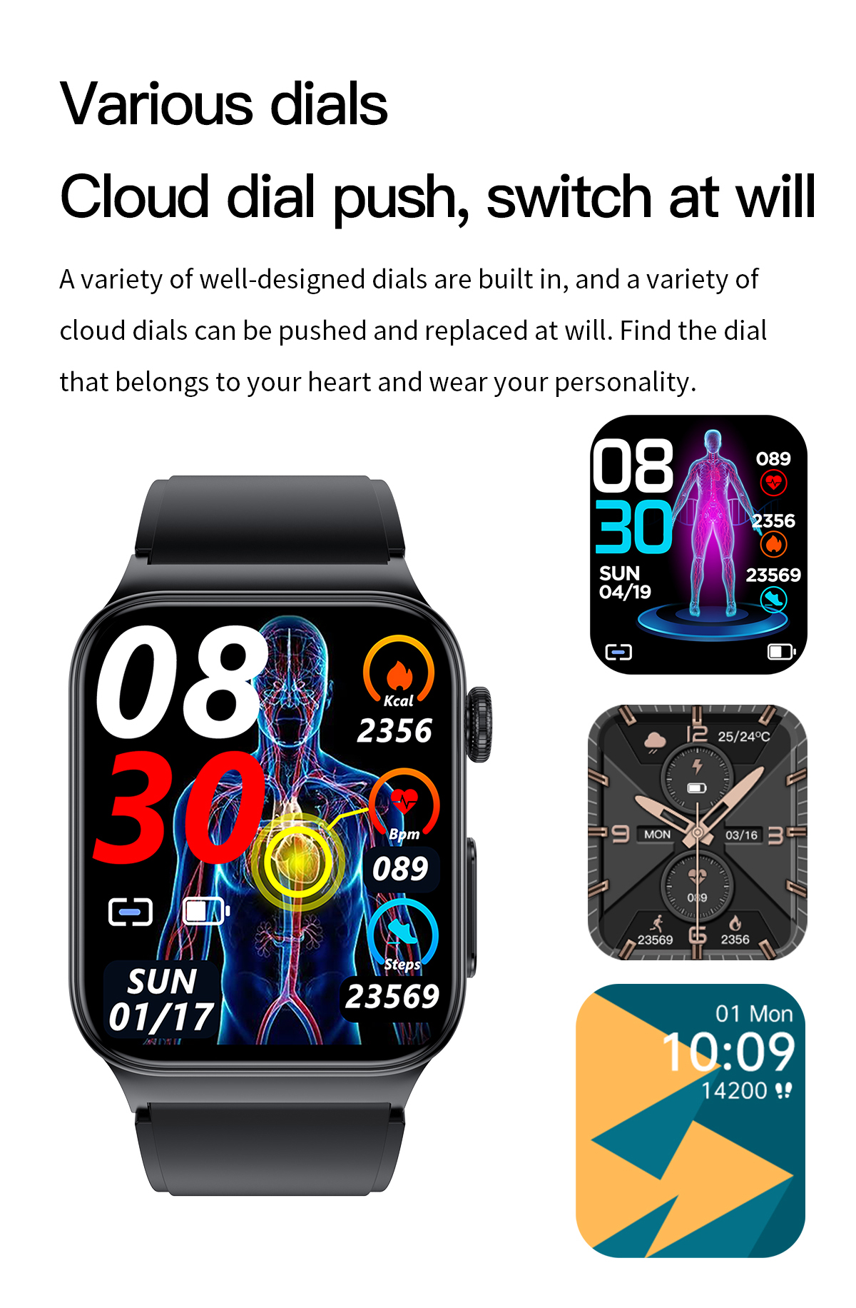 E500 Smart Watch Touch Screen Real-Time Blood Sugar Ecg Ppg Monitoring