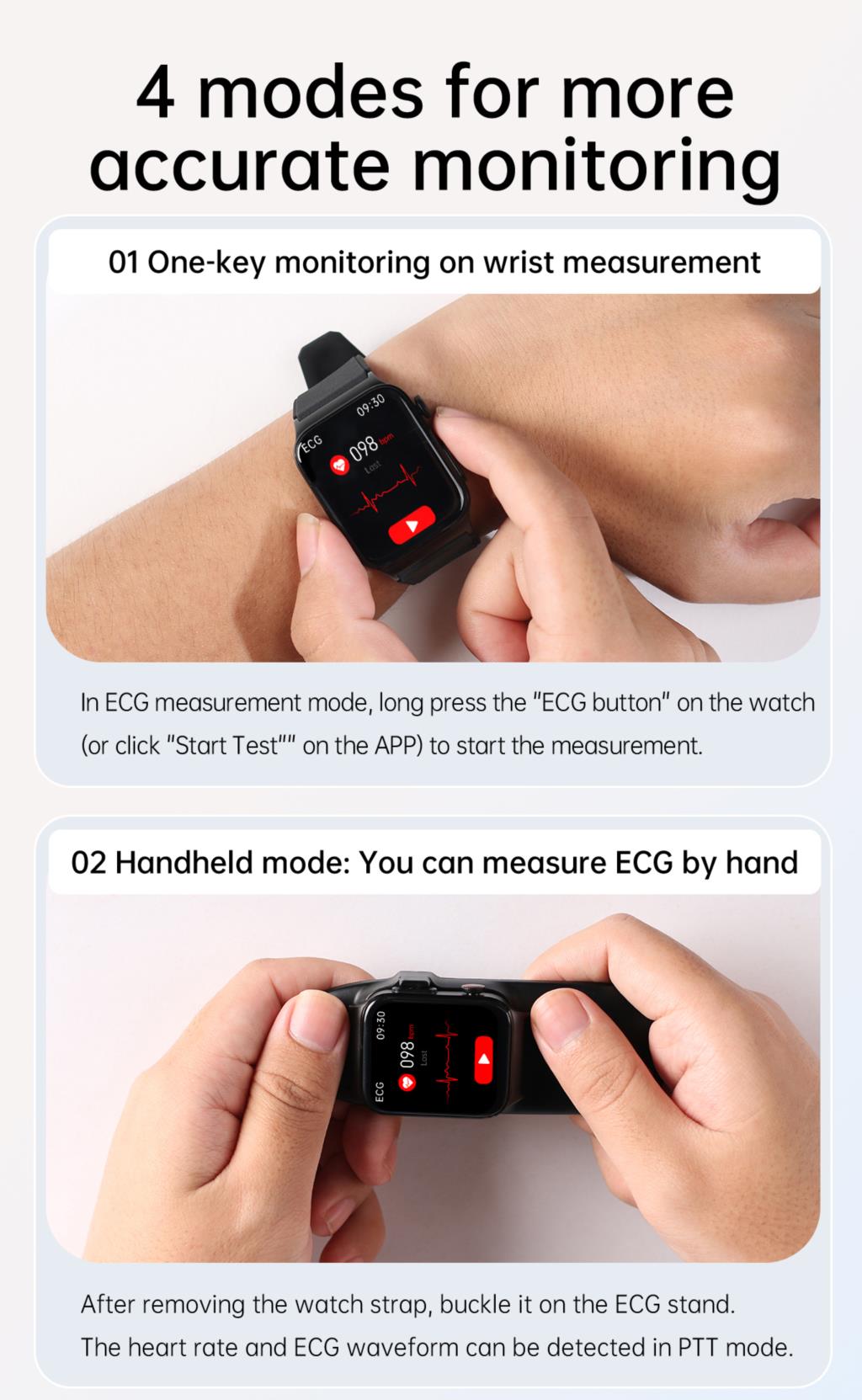 E500 Smart Watch Touch Screen Real-Time Blood Sugar Ecg Ppg Monitoring