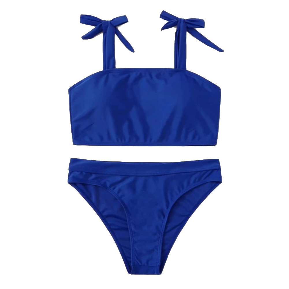 2 Pcs/set Women Swimming Suit Nylon Solid Color Sexy Top+ High Waist Shorts As shown_XL