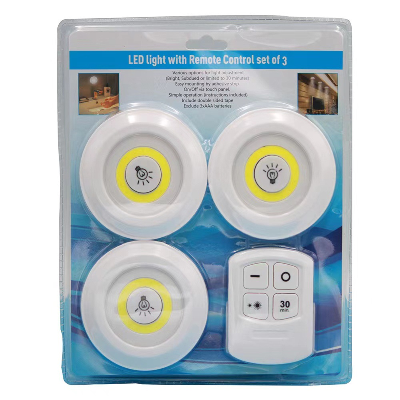 Modern LED Night Light, Battery Powered COB Work Light, Remote For 2 Level Brightness And Time Control, Under Cabinet Lighting Wireless, Bedroom Feeding Light COB-3+1 white light