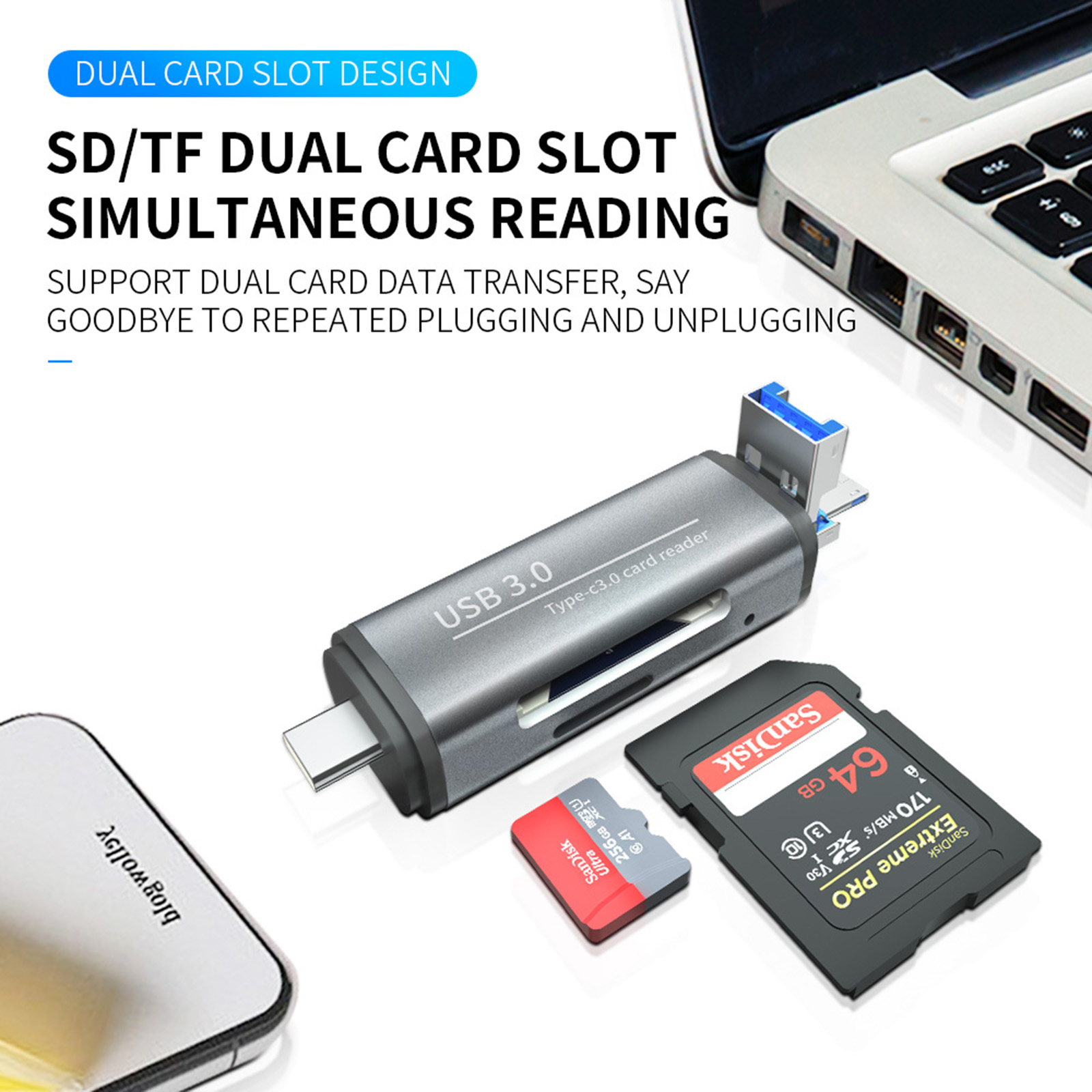 Card Reader Usb 3.0 Type-c Multi-functional Smart Memory Card Reader Gray