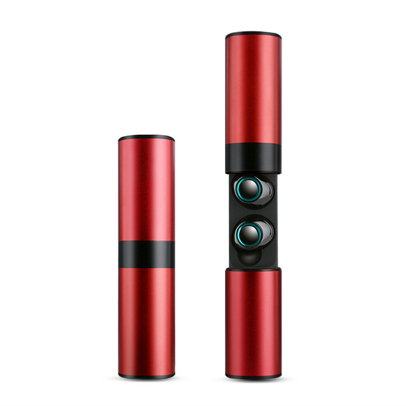 TWS Wireless Earbuds Bluetooth Earphones Mini TWS Waterproof Headfrees with 1200mAh Power Bank For All Phone red
