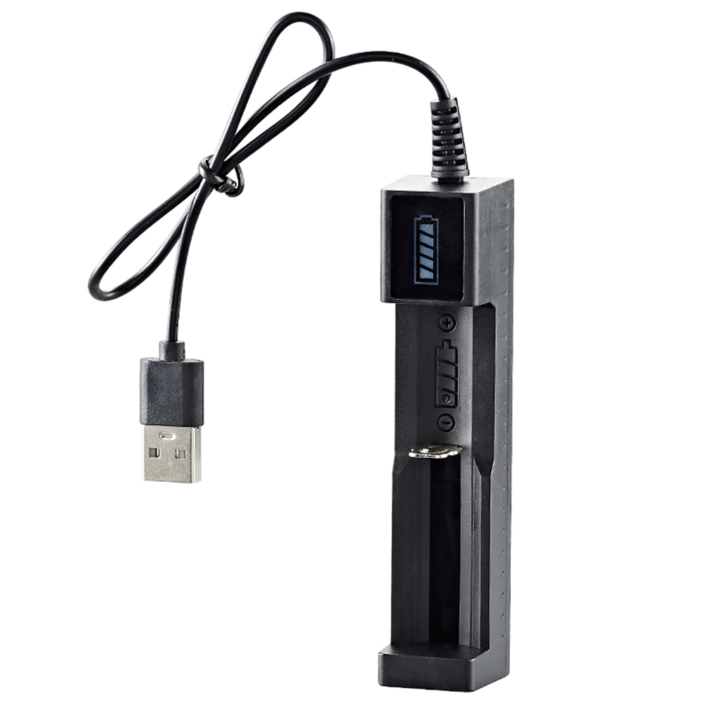 Usb Smart Single Slot Charger 18650 Lithium Charger Small Fan Flashlight Battery Charging Adapter With Indicator Light black