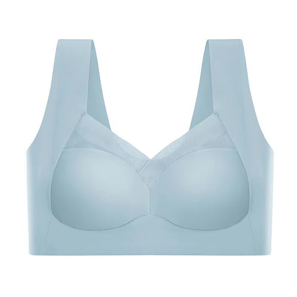 Women Seamless Bra Unpadded Full Cup Adjustable Straps Sports Vest Style Underwear light blue L