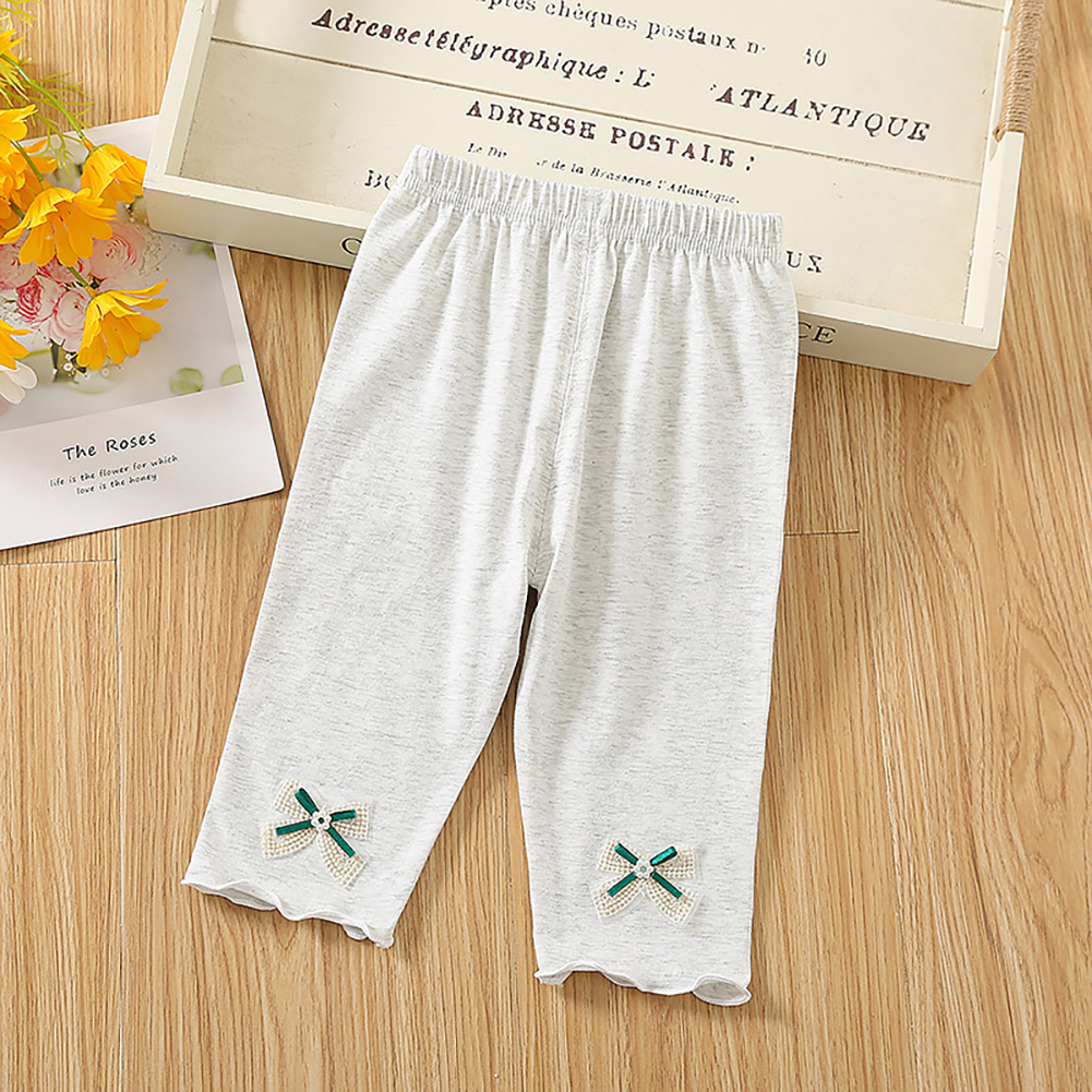 Toddlers Girls Leggings Solid Color Breathable Cotton Summer Pleated Pants Casual Kids Baby Cropped Pants grey 1-2Y 80cm