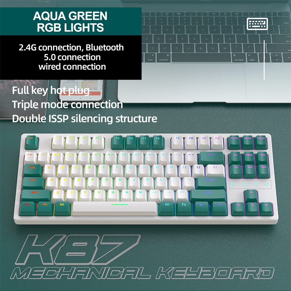 K87 Gaming Keyboard 3-mode Connection Hot Swappable RGB Backlit Keyboard