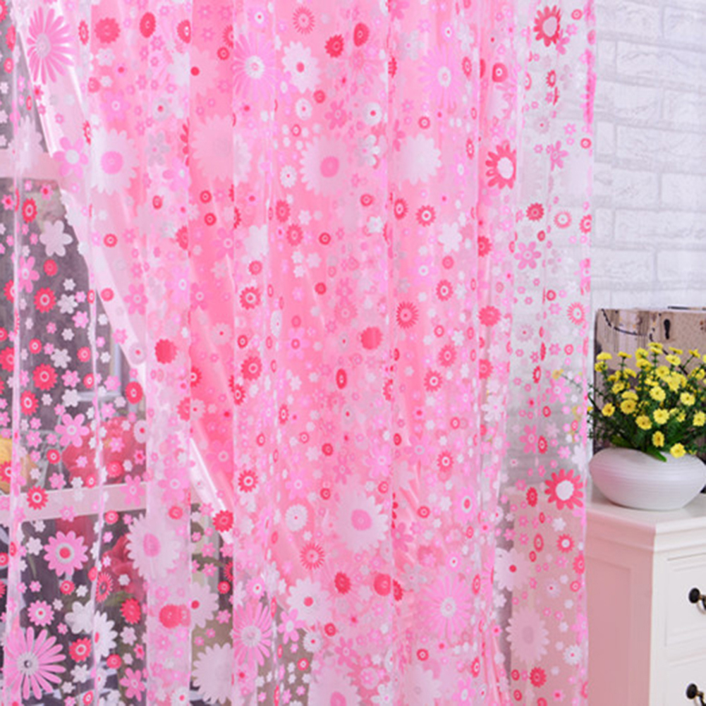 Floral Offset Printing Window Curtain Tulle for Bedroom Living Balcony Decorative Shading Pink_W 140cm * H 240cm