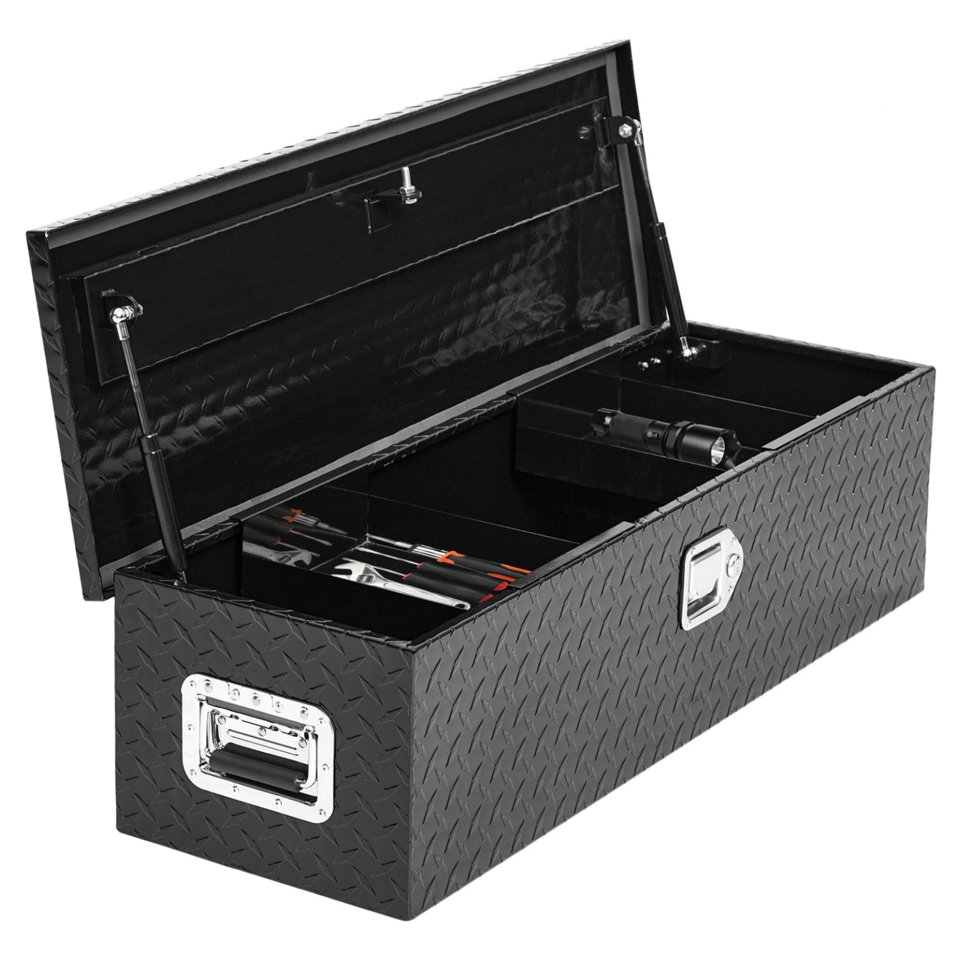 US GARVEE 39 Inch Truck Bed Tool Box Heavy Duty with Sliding Shelf Diamond Plate ToolBox Black