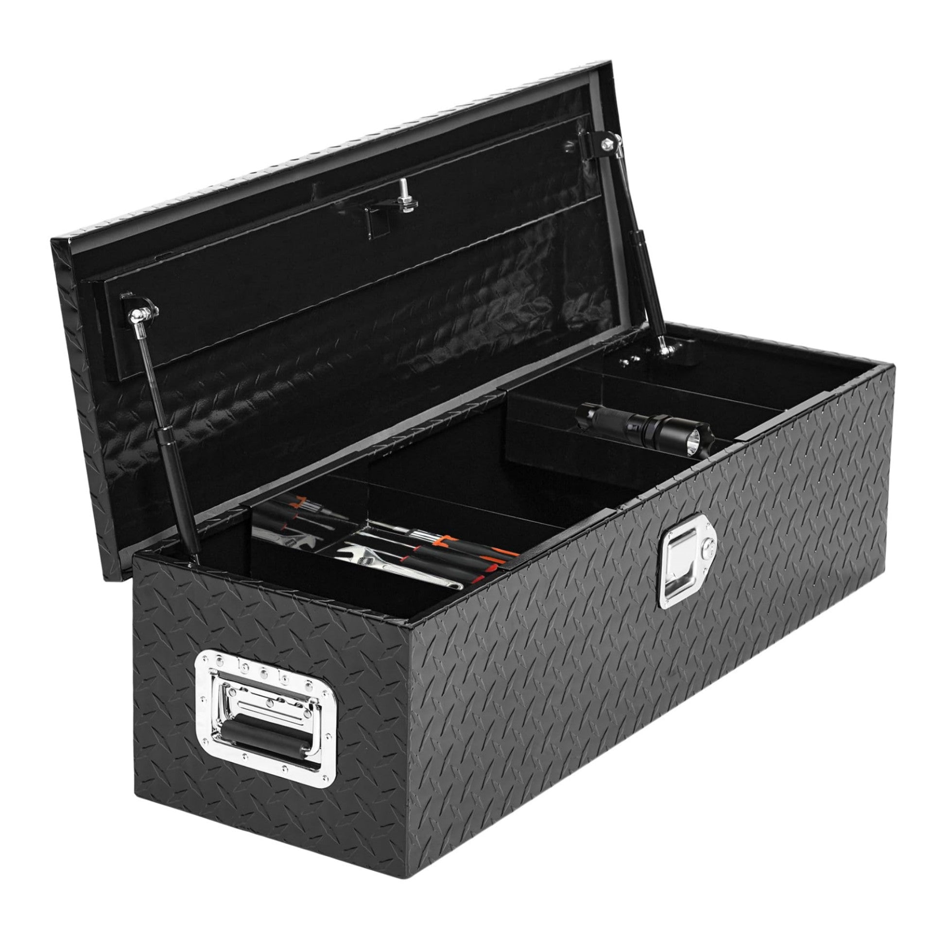 US GARVEE 30 Inch Truck Bed Tool Box Heavy Duty with Sliding Shelf Diamond Plate ToolBox Black