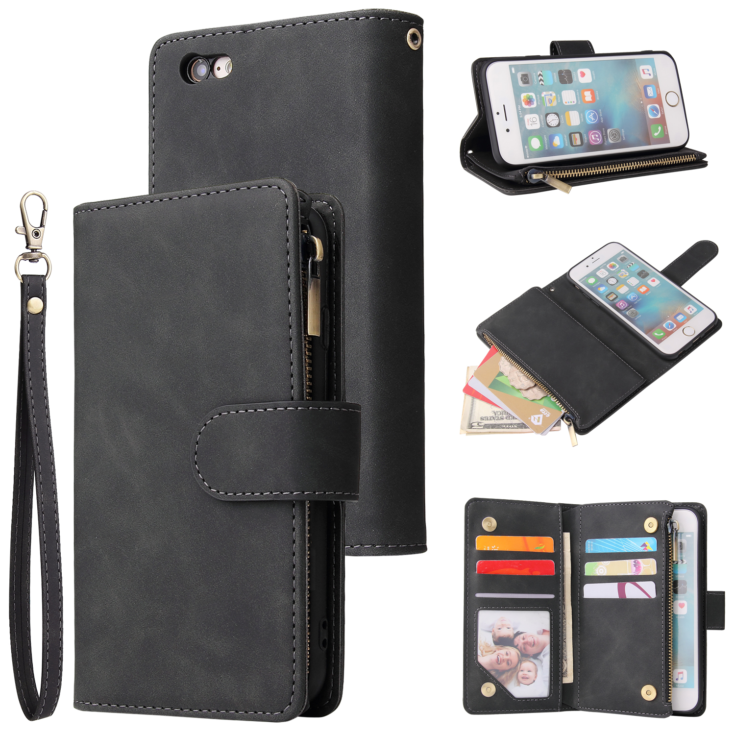 For iPhone 6 / 6S iPhone 6 plus / 6S plus iPhone 7 / 8 iPhone 7 plus / 8 plus Smart Phone Cover Coin Pocket with Cards Bracket Zipper Phone PU Leather Case Phone Cover  iPhone 6 / 6S