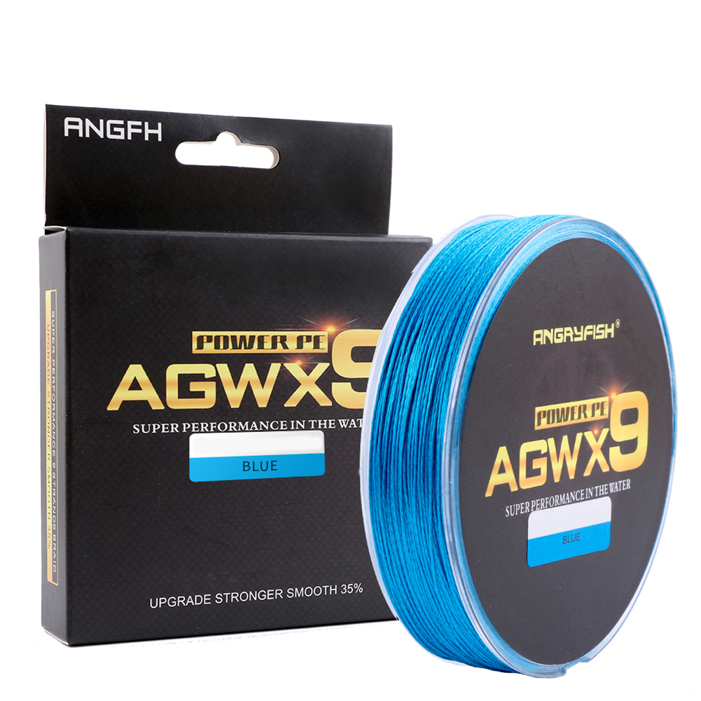 ANGRYFISH Diominate X9 PE Line 9 Strands Weaves Braided 300m/327yds Super Strong Fishing Line 15LB-100LB Blue 3.0#: 0.28mm/40LB