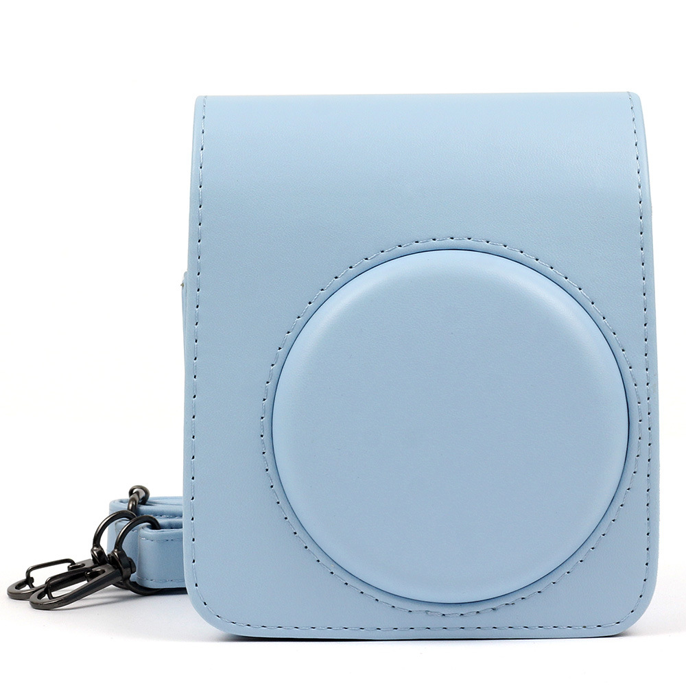Retro Leather Camera Bag with Strap Soft Shoulder Bag for Fuji Polaroid Instax Mini70  Light blue