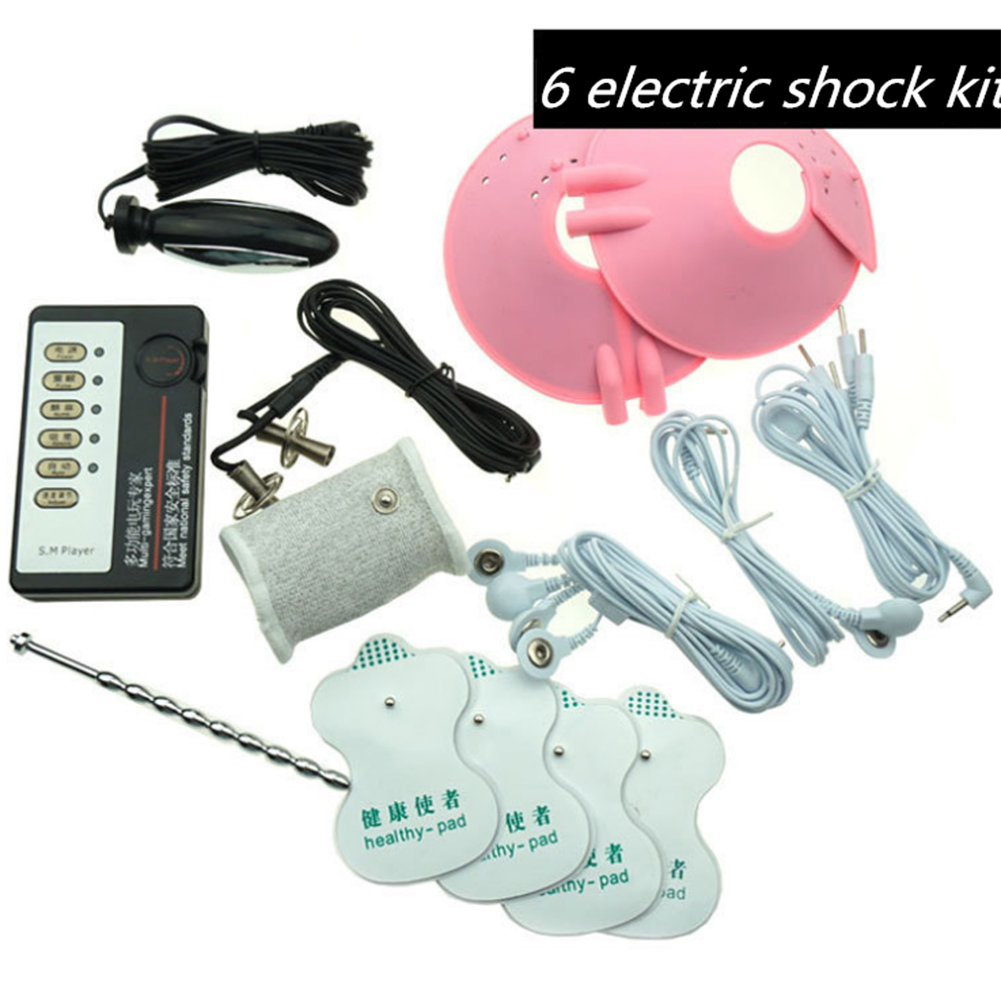 Couple 7 Kinds Simple Electric Shock Set Sex Experience Package Anal Urethra Plug Finger Clip Breast Patch Penis Ring set