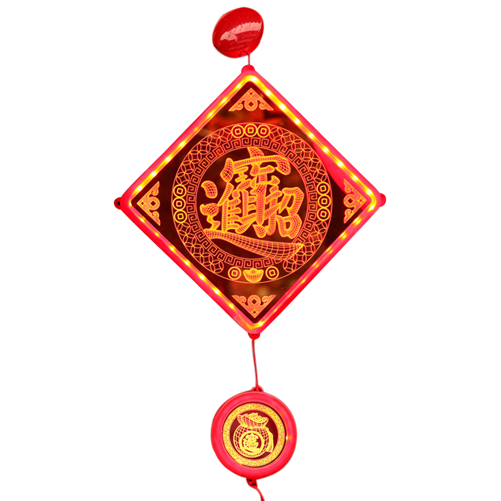 Chinese New Year Hanging LED Lights Battery Version Hanging Ornament Lunar Year Red Pendants With Red Lantern Knot For Decoration attract wealth