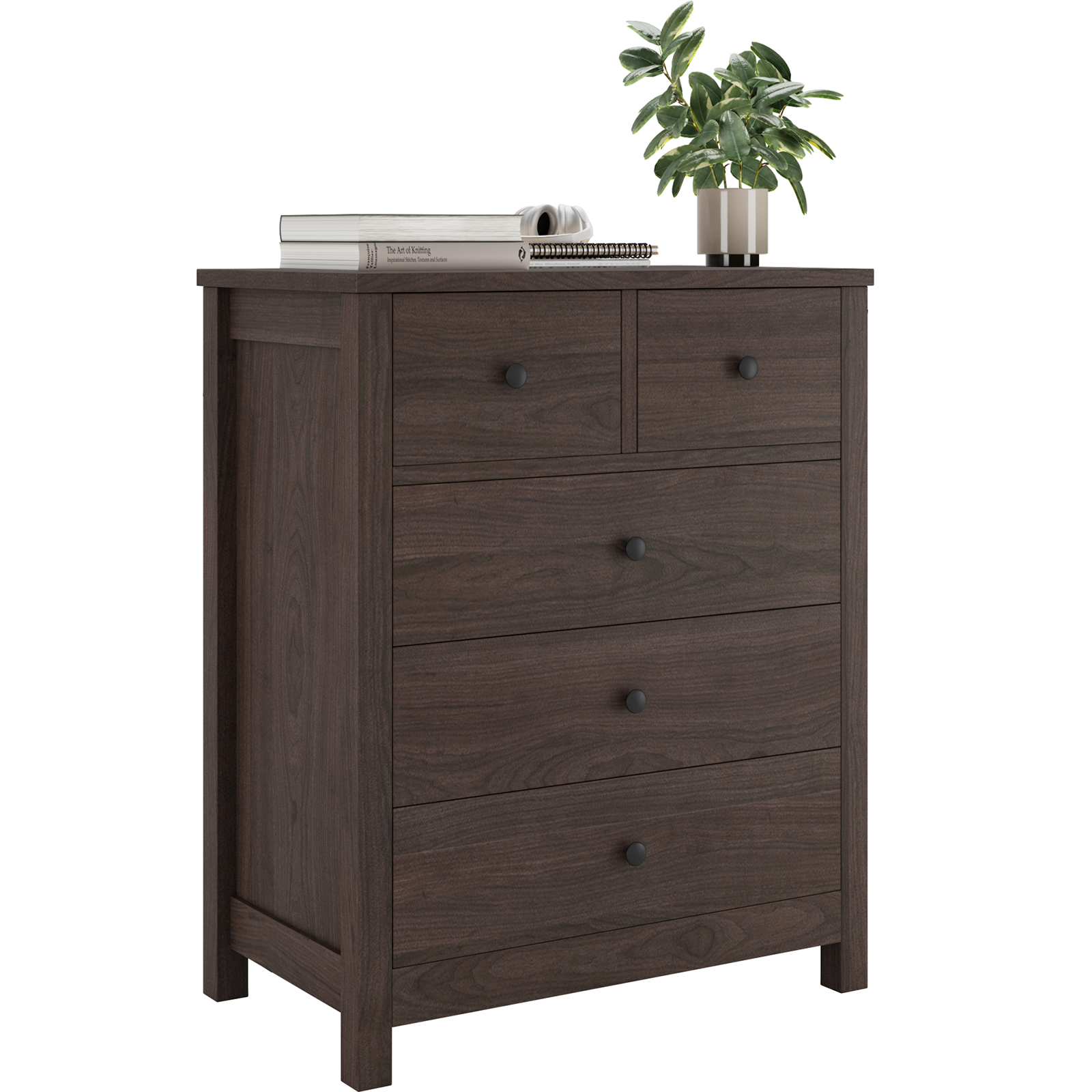 US GARVEE 5 Drawer Wood Dresser Organizer + Sleek Brown Finish + Deep Space Storage + Solid Wood Legs + Versatile Use + Bedroom, Living Room, Entryway