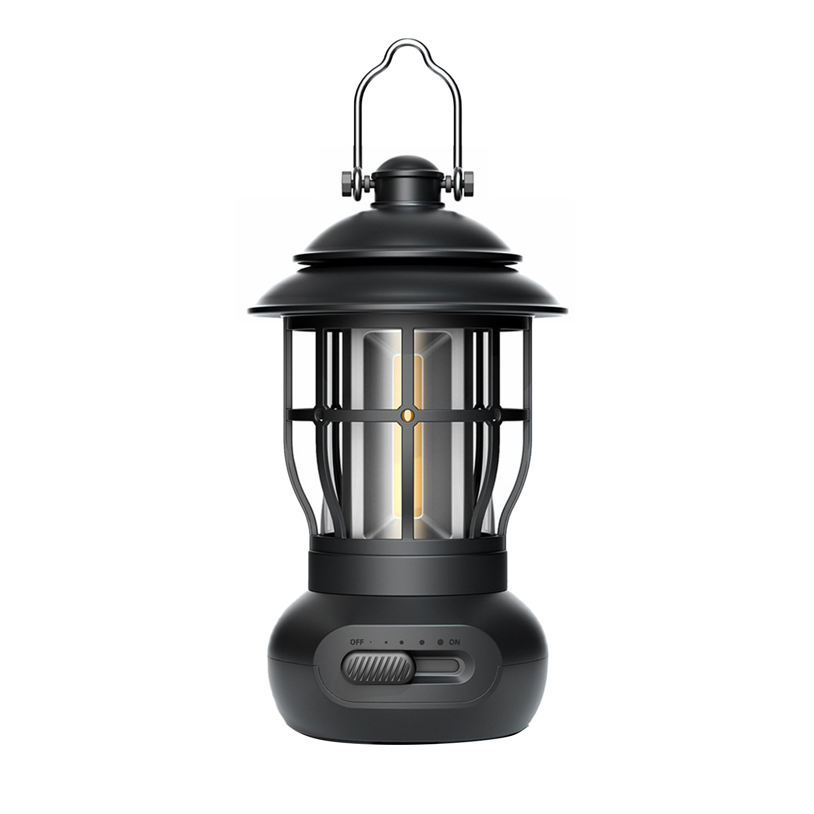 LED Camping Lanterns Retro Battery Powered Portable Lights 300LM 5-Level Dimmable Rechargeable LED Flashlight With Hanging Hook For Outdoor Camping Hiking Fishing L792R black