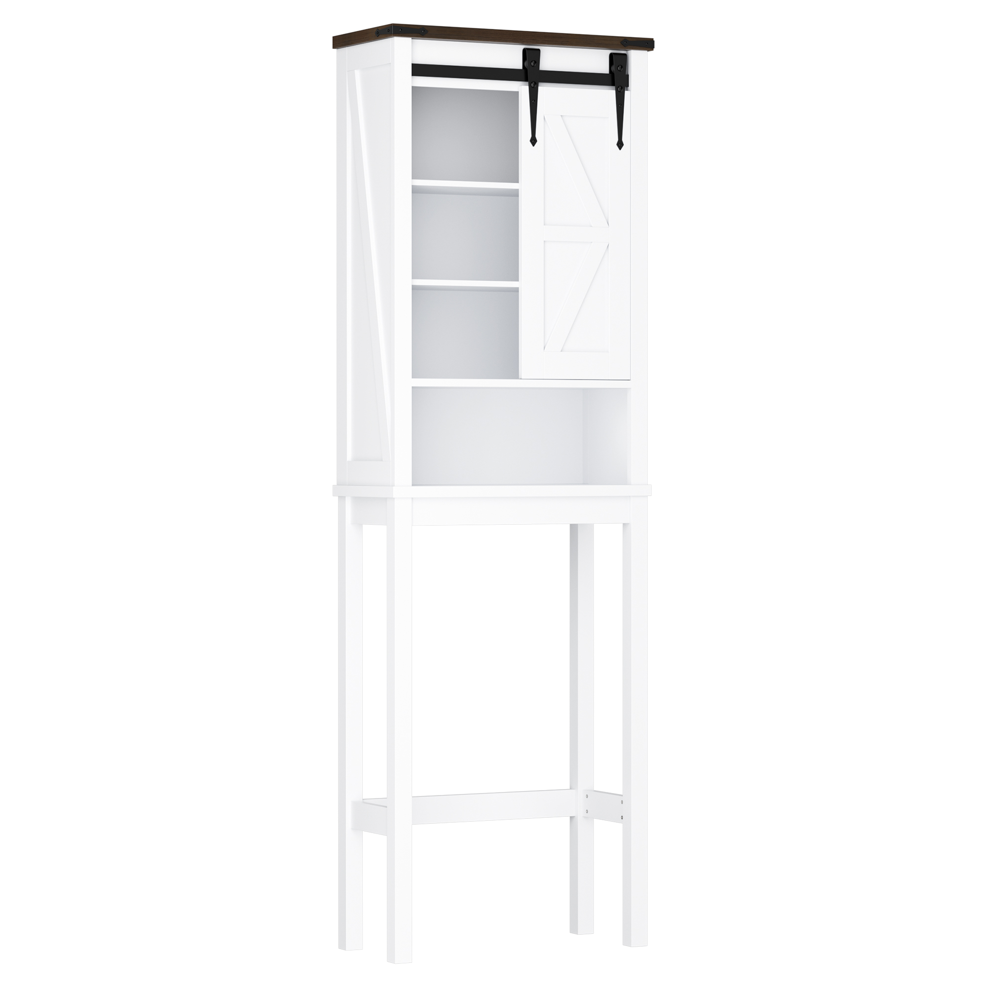 US GARVEE Over The Toilet Storage Cabinet with Adjustable Shelf and Door, Bathroom Space Saver Organizer Above Toilet with Open Shelf, Taller Wooden Free Standing Toilet Rack -White