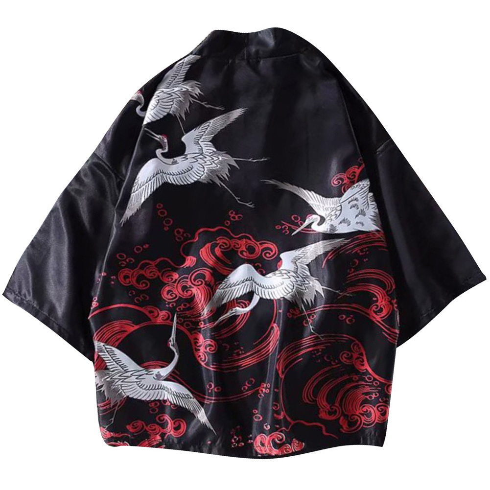 Unisex Janpanes Kimono Style Sunshade Retro Style Robes Couple Loose Thin Shirt  Robe seven-quarter sleeve_XXL