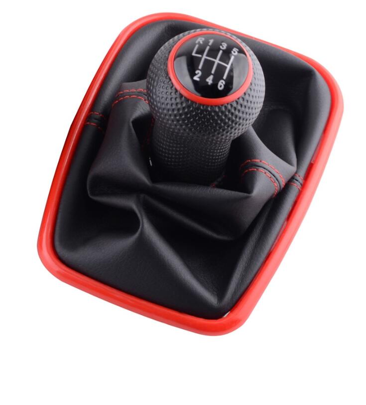 5/6 Speed Gear Shift Knob Lever Shifter Gaitor Boot PU Leather For Volkswagen VW 2003-2008 Golf 4 IV MK4 GTI R32 Jetta Red/6 speed