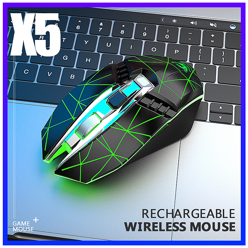X5 Wireless Gaming Mouse Rechargeable 500mAh Battery Bluetooth 3.0+5.0+2.4G Wireless Optical Mice Adjustable DPI Levels for Laptop PC Mac Star black
