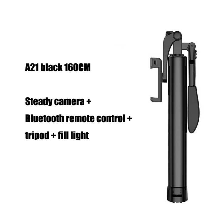 A21 Video Stabilizer Selfie Stick Tripod Bluetooth Tripod Selfie Stick Fill Light for iPhone Xiaomi Huawei Gimbal Mobile Phone Black-160cm