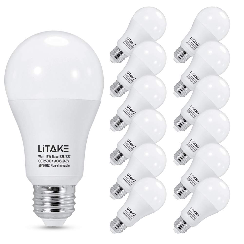 US LITAKE A19 LED Bulbs 150 Watt Equivalent 5000K Daylight LED Light Bulbs E26 Medium Base 15W LED Bulbs1600 Lumens