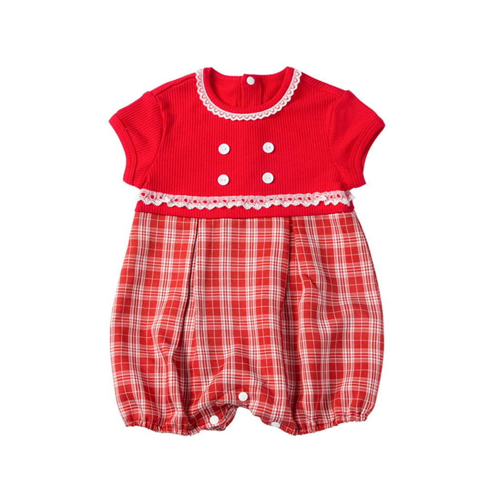 Baby Romper Classic Round Neck Plaid Printing Jumpsuits For 0-3 Years Old Boys Girls red plaid 0-3M 59
