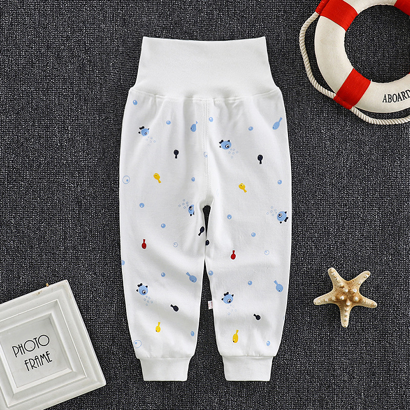 Baby Boys Girls Cotton Pants Cartoon Printing High Waist Belly Protecting Trousers For 1-3 Years Old Kids little fish 3-6months S