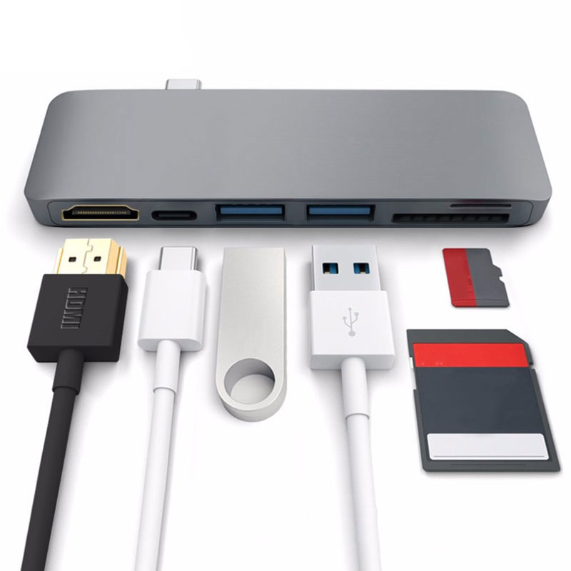 Type-C to HDMI Hub Adapter for Samsung DEX Station USB-C Dock with PD Power SD/TF Card gray