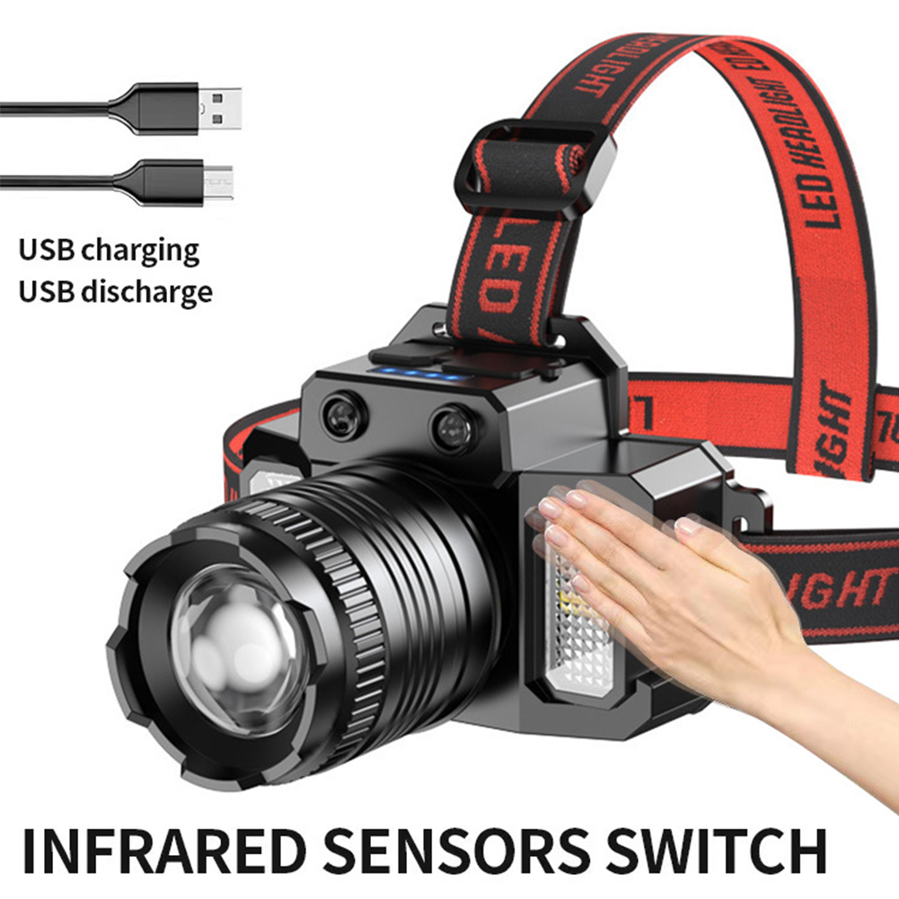 Sensor Led Headlamp Zoomable Usb Charging Head-mounted Flashlight Torch