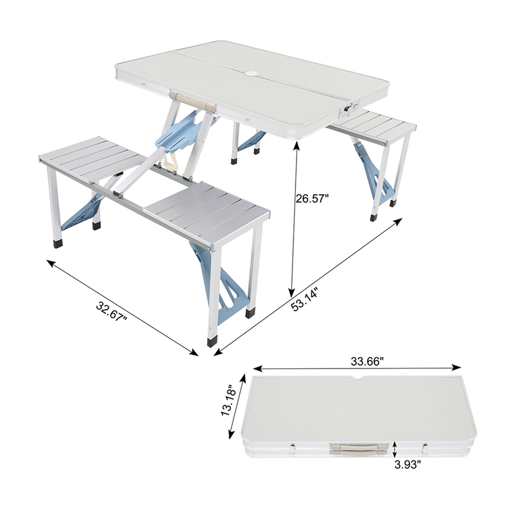 US One Piece Foldable Table Chair 4-seats Fold Up Travel Table Set Silver