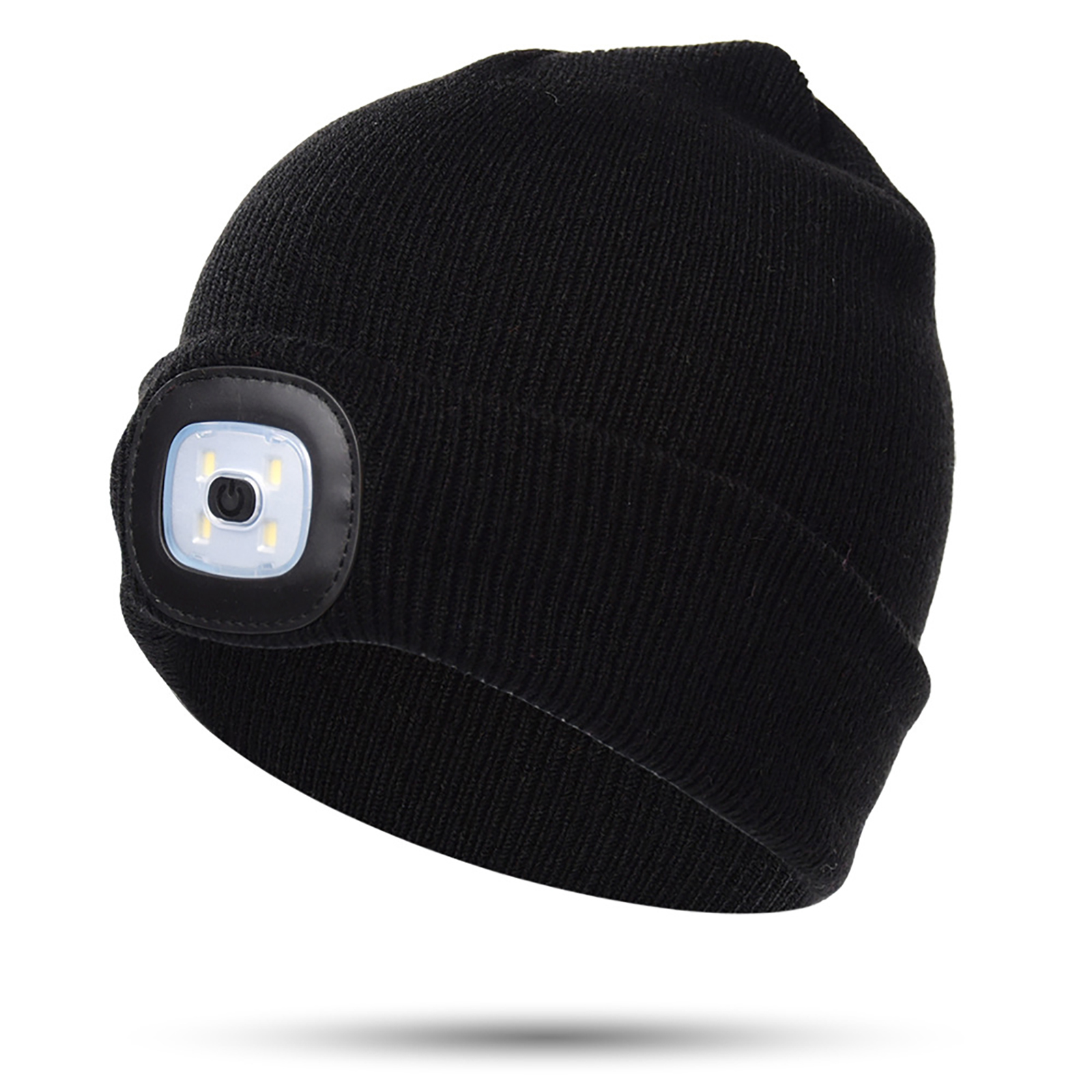 LED Beanie With Light, Kids Rechargeable 4LED Headlamp Hat, Winter Warm Unisex Knitted Hat For Outdoor Dog Walking Camping Running Hiking, Gifts For Boys Girls black