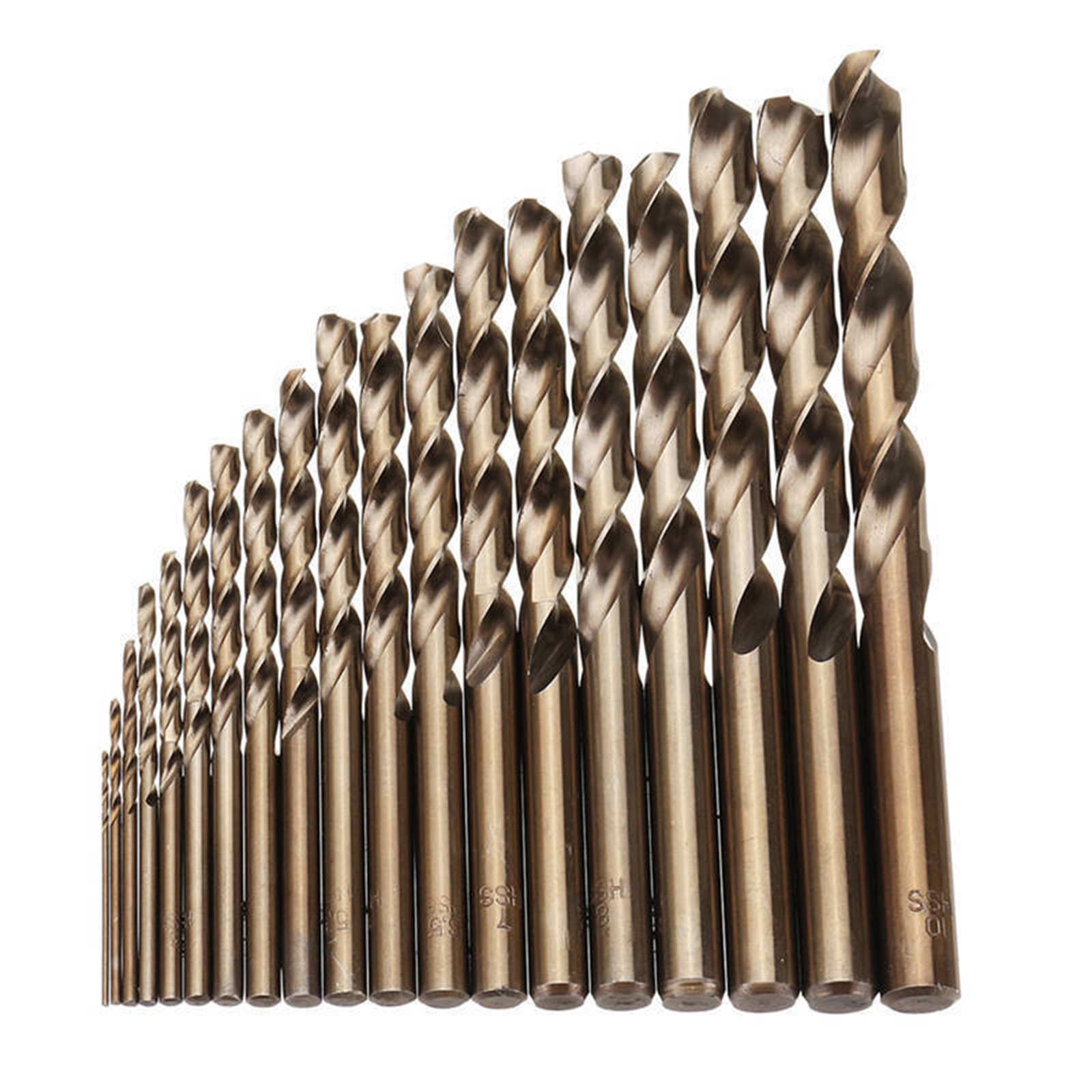 19 Pcs Twist Drill Bit Set, Drilling Tool Set, M35 Cobalt High Speed Steel HSS Co Drill Bit Kit, 135 Degree Segmentation Point Tip, Wear Resistant Drill Bit Set 19pc plastic bag