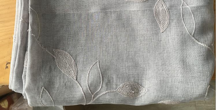 Haperlare 2PCS Linen Textured Translucent Sheer Tiers Embroidered Leaves Pattern Small Window Panel Drapes for Kitchen/Cafe