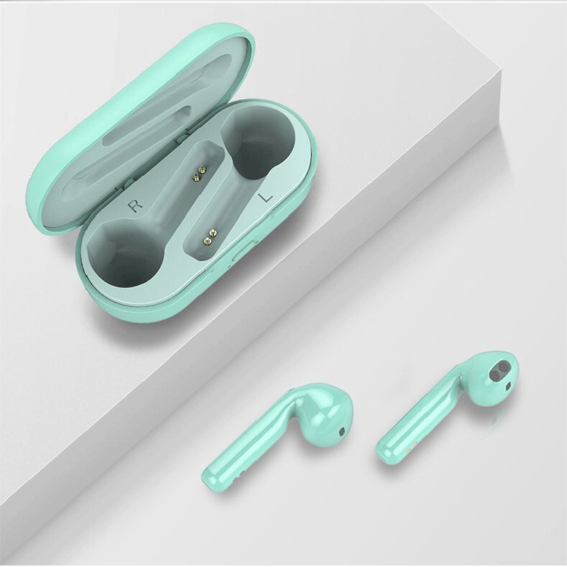 TWS Bluetooth Headphones 5.0 Wireless Charging Case Data Cable Waterproof Sports Mini L8 Headset green