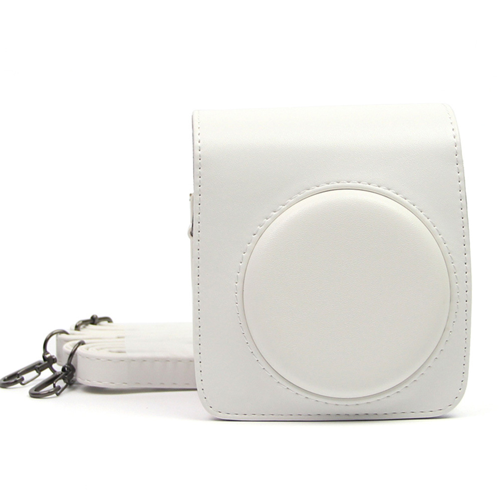 Retro Leather Camera Bag with Strap Soft Shoulder Bag for Fuji Polaroid Instax Mini70  white