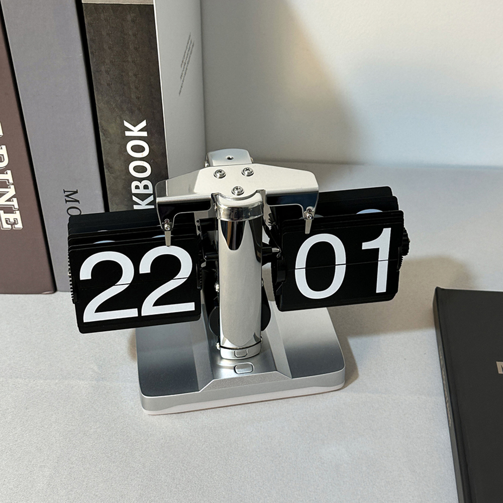 Flip Clock, Flip Down Clock With Non-slip Mat, Rotary Switch, Big Digital Design Retro Automatic Turning Desk Clock For Home, Living Room, Office Stainless steel black 24 hours