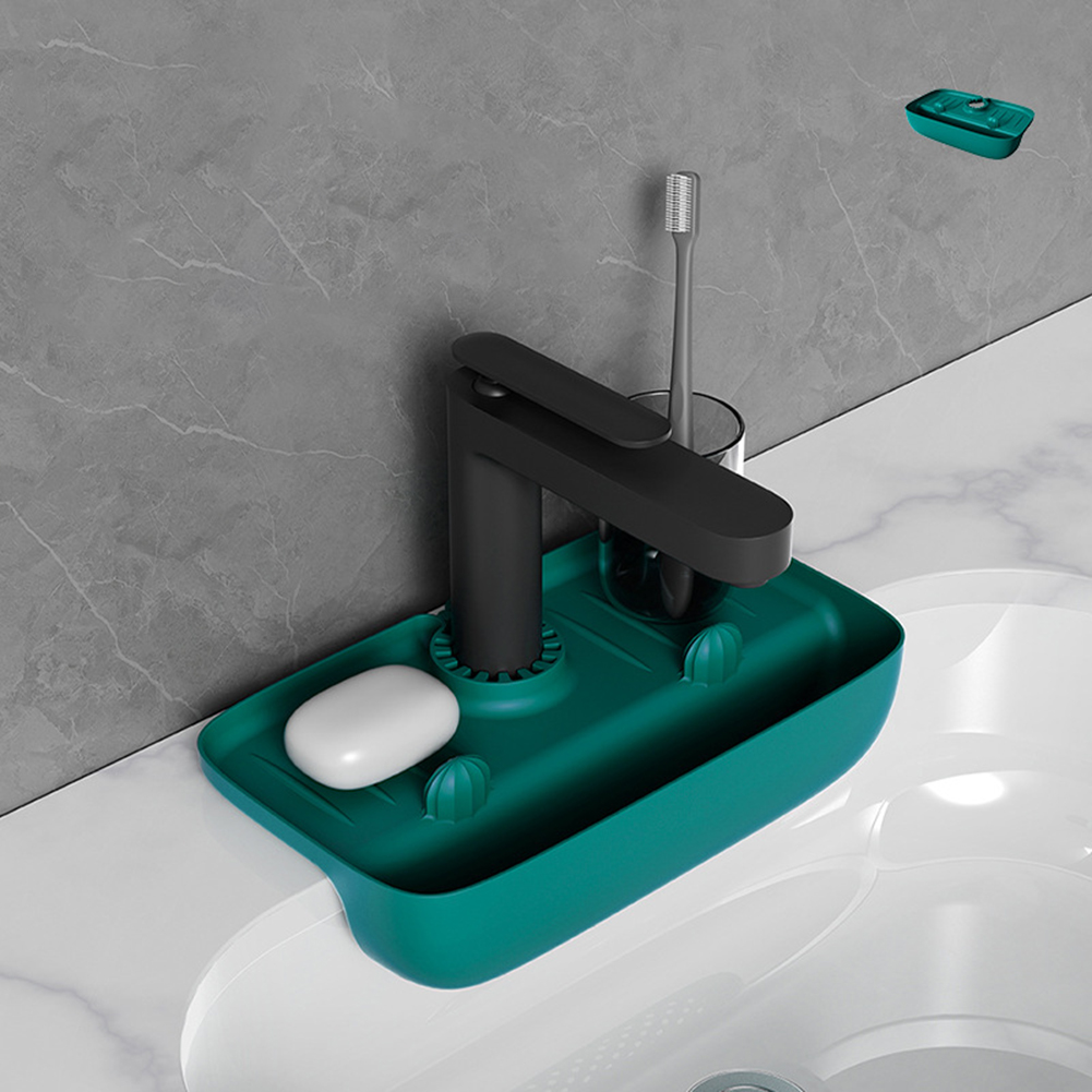 Kitchen Faucet Drain Rack Multi-purpose Anti-splash Non-slip Soap Sponge Wipe Sink Tray Holder Drain Basket dark green