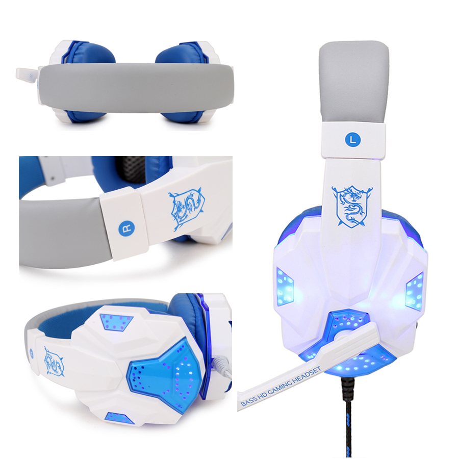 Gaming Headphone USB5.1 stereo game light headset Folding Headset for Gamer White blue