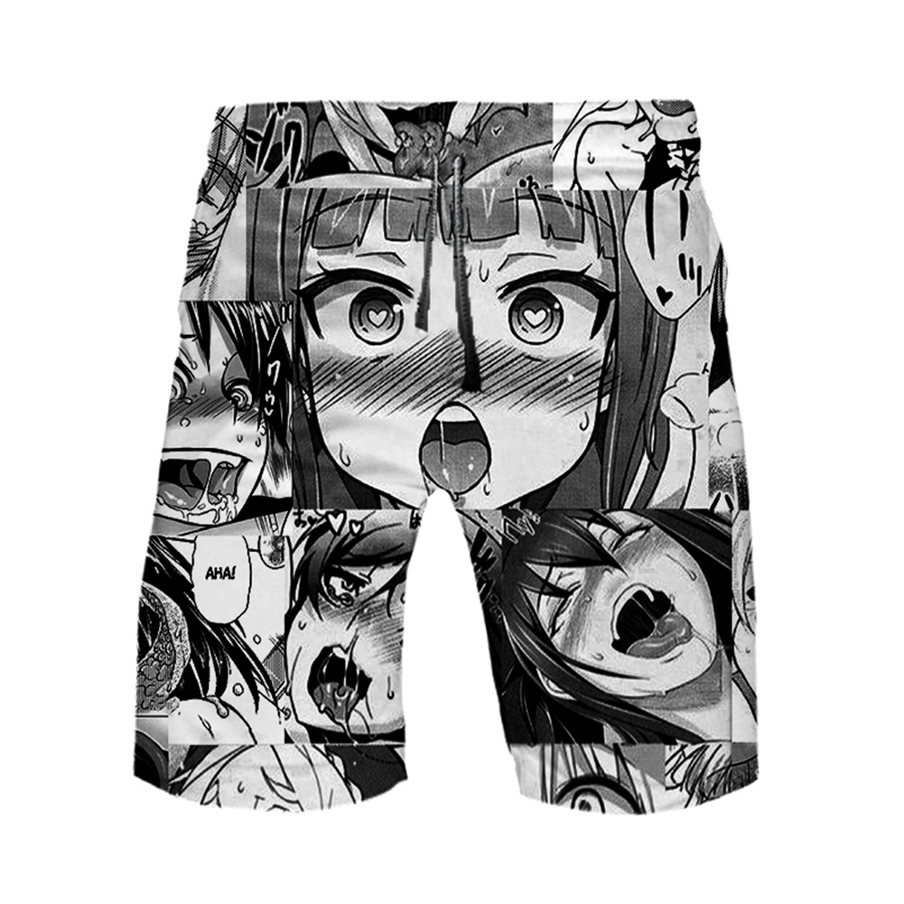 Unisex Casual Loose Japanese Style Fashion Printing Large Size Shorts as shown_S
