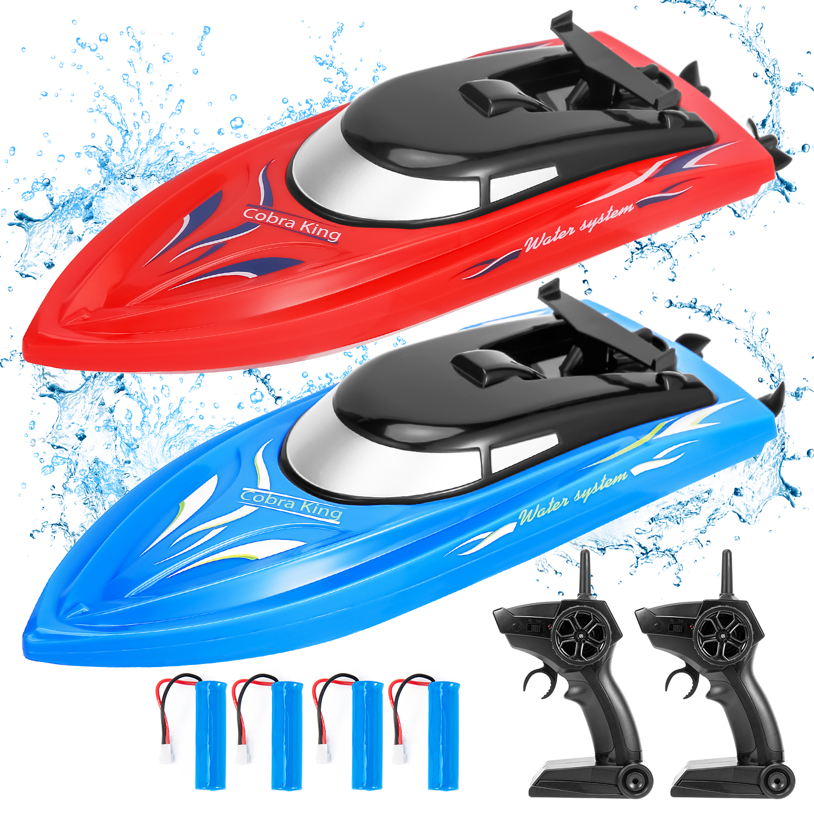 US THINKMAX 2PACK 10km/H 2.4G High Speed Remote Control Boats (Blue+Red)