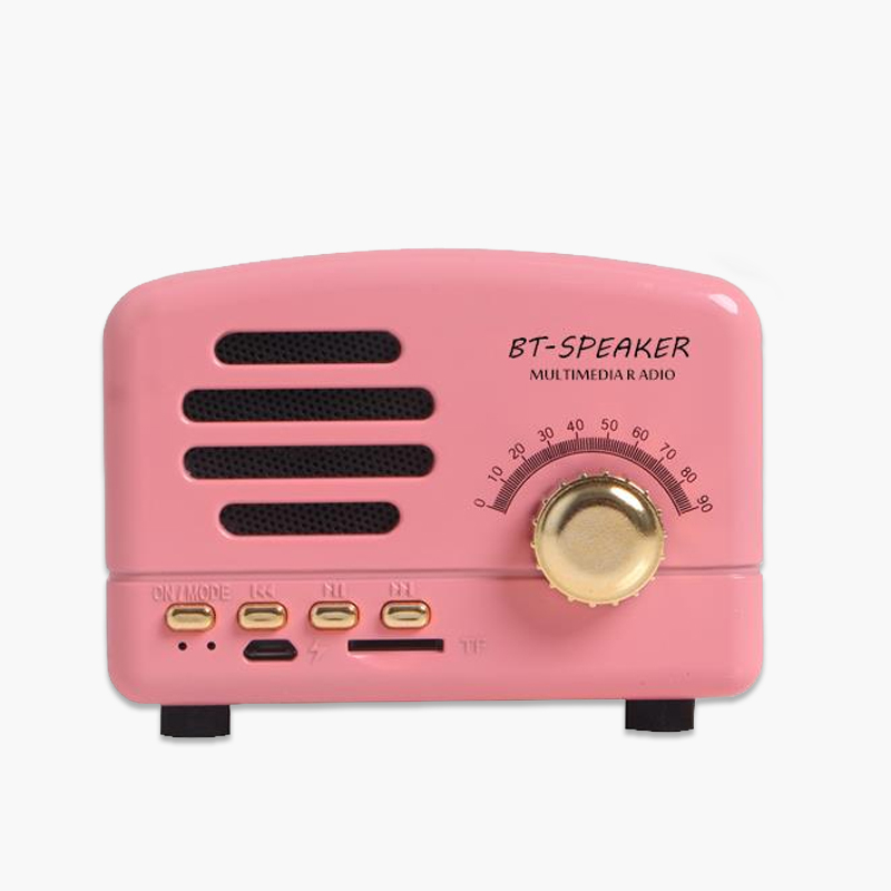 Retro Portable Mini Bluetooth Speaker Wireless Speakers Super Bass Music Loudspeakers Support TF Card FM Radio Pink