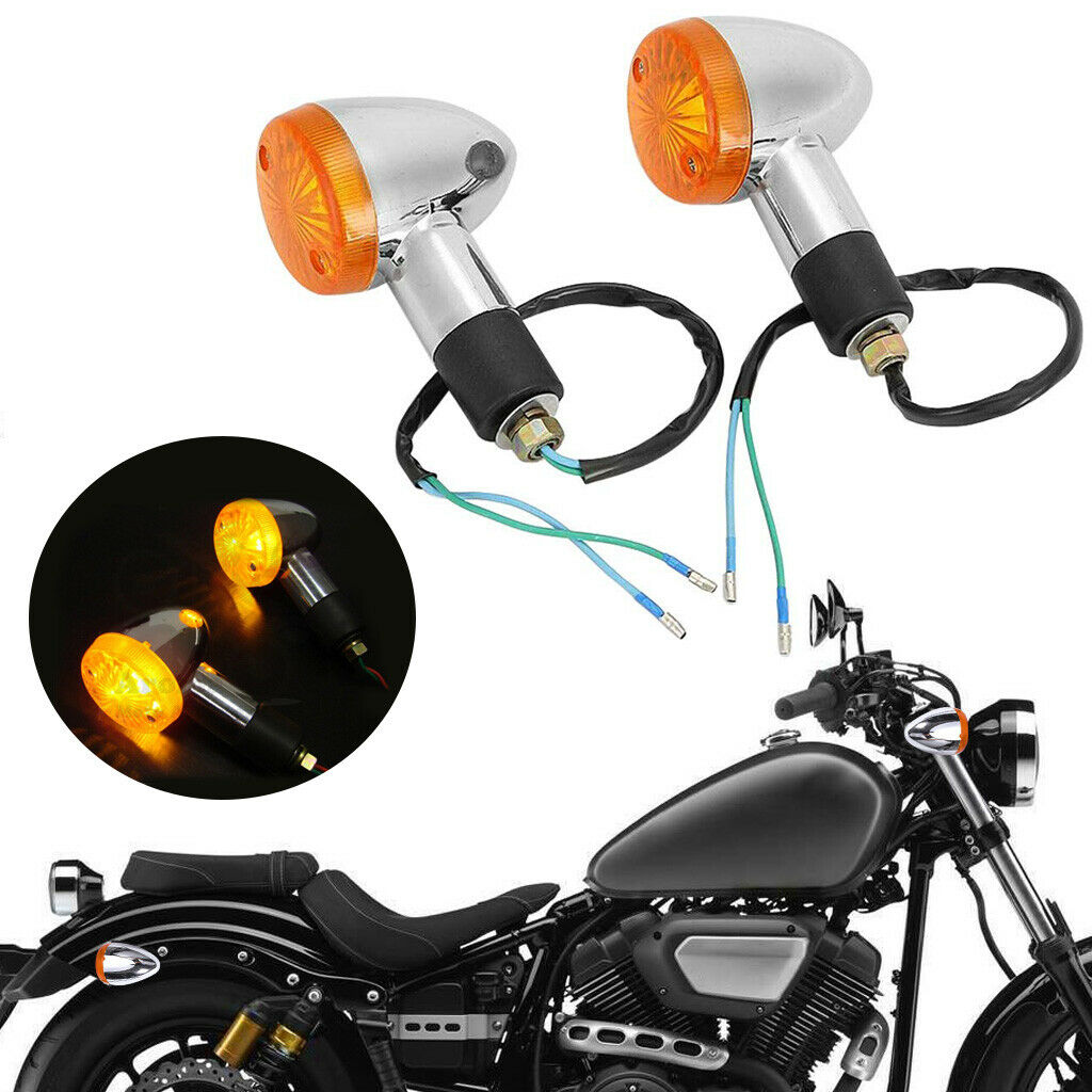 2Pcs Motorcycle Turn Signal Light Indicators Blinkers Amber Yellow