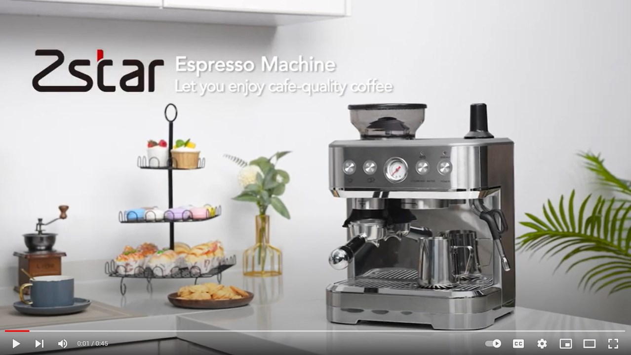 ZSTAR Espresso Coffee Machine with Milk Frother and Grinder 15Bar Compact Espresso and Cappuccino Maker