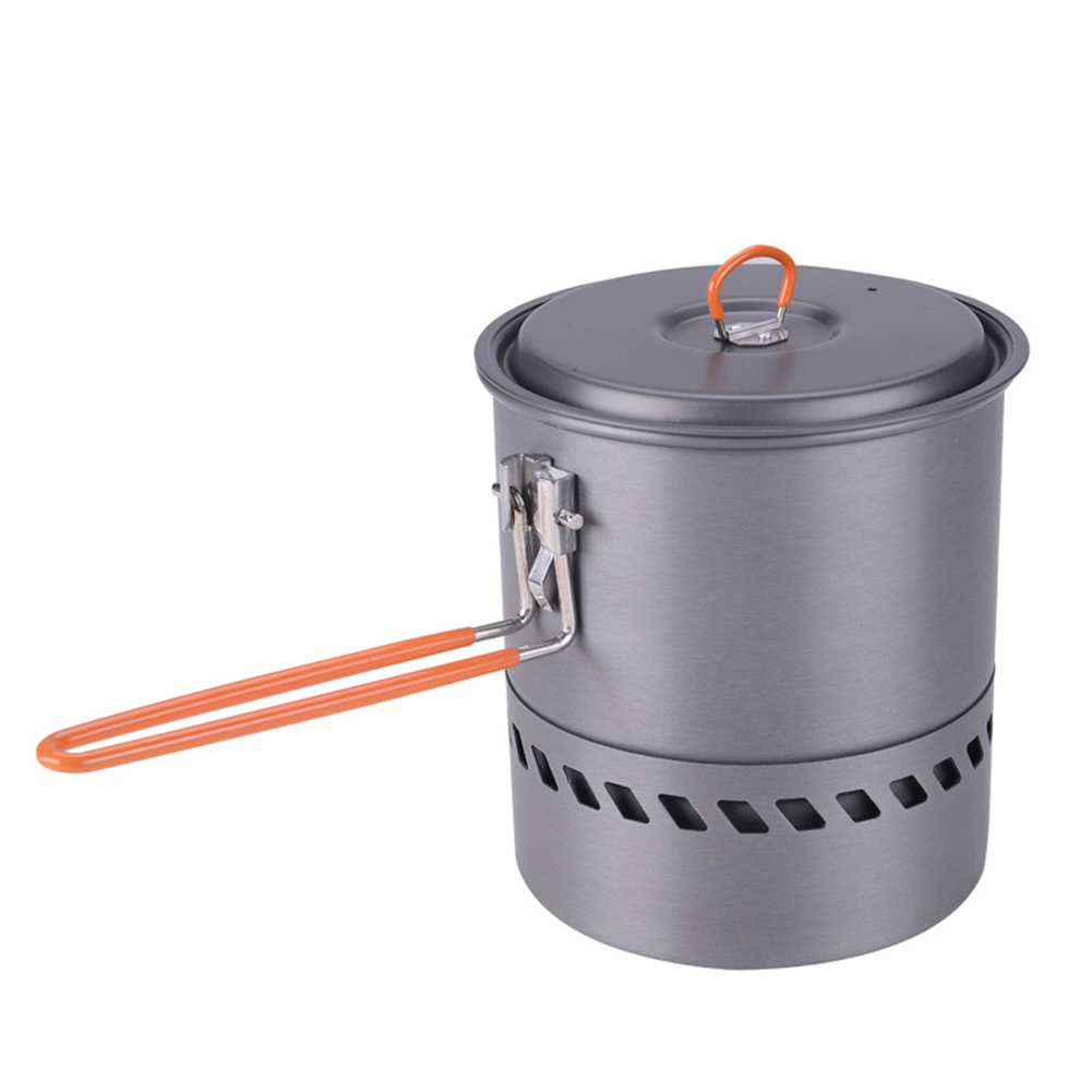 1.5l Outdoor Portable Heat Collection Tableware with Folding Handle Cooking Set for Camping Hiking Grey
