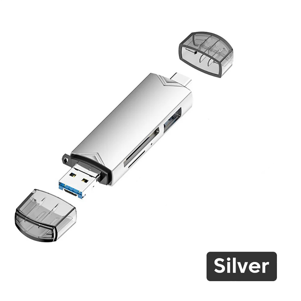 6 In 1 Card Reader USB 3.0 Memory Card Reader Adapter USB Flash Disk TF/SD Card Adapter 5Gbps Transmission For Laptop Tablet silver