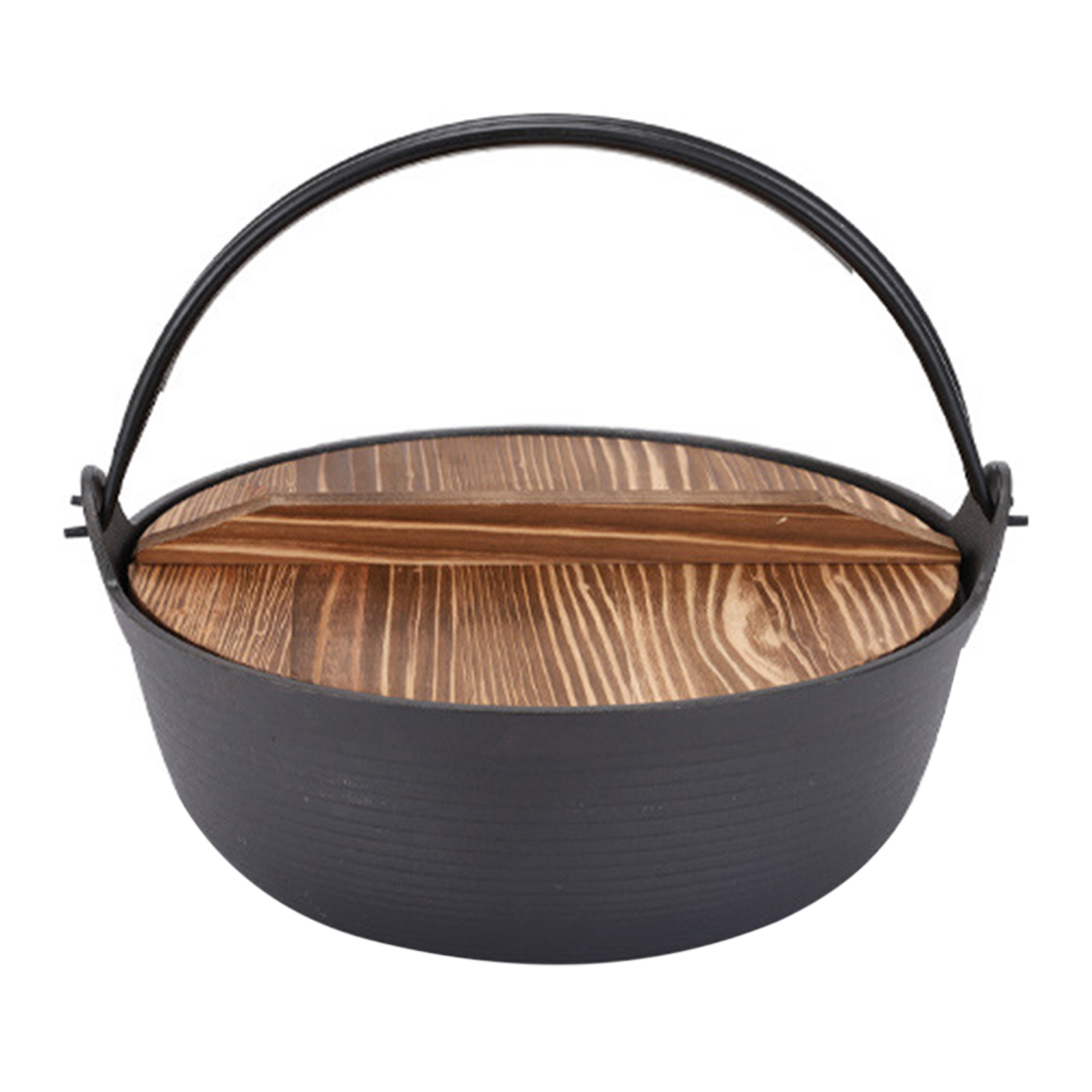 Cast Iron Dutch Oven with Wooden Cover Flat Bottom Design Single Non-coated Pan