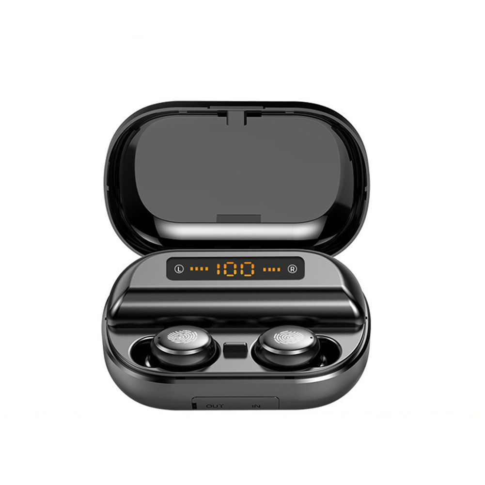 TWS Bluetooth Earphones Digital Motion 5.0 Super Long Standby Fingerprint Touch Noise Reduction Headset V11 + Digital Touch 5.0 + 4000mAh + English Black /