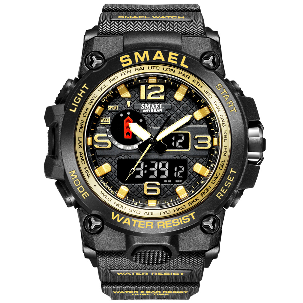 SMAEL Men Sports Watch 50m Waterproof Shockproof Dual Display Luminous Quartz 